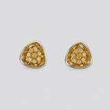 MHARI Irodori Small gold zircon statement earrings on 925 silver, angled front view