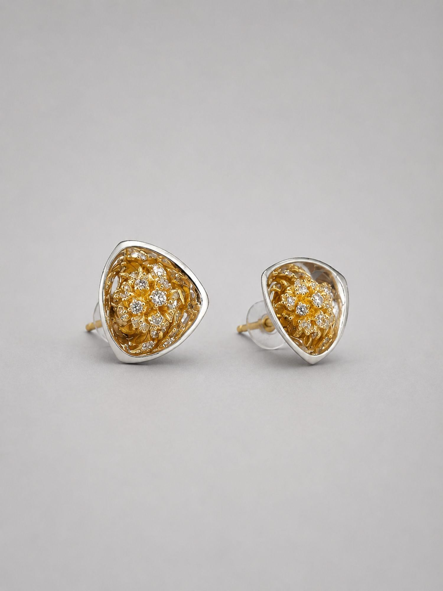 MHARI Irodori Small gold zircon statement earrings in 925 silver, profile view