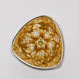 Top view of MHARI Irodori Small statement earring, dense gold zircon setting on 925 silver