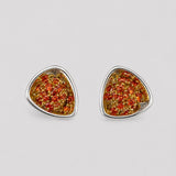 MHARI Irodori Small statement earrings showing orange and silver zircon stone options, 925 silver