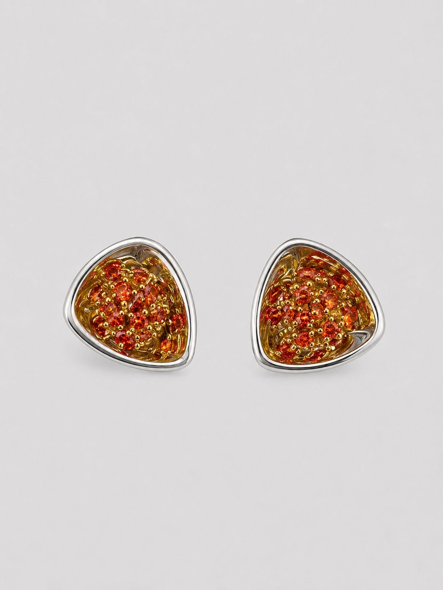 MHARI Irodori Small statement earrings showing orange and silver zircon stone options, 925 silver