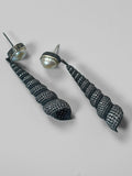 Neris shell drop earrings with pearl stud in oxidised silver finish, pair front view on neutral background.