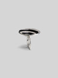  Front product shot of Orbis black enamel spiral ring in white rhodium on neutral background.