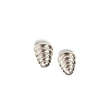 Pair of silver ribbed pebble stud earrings in white rhodium finish on white