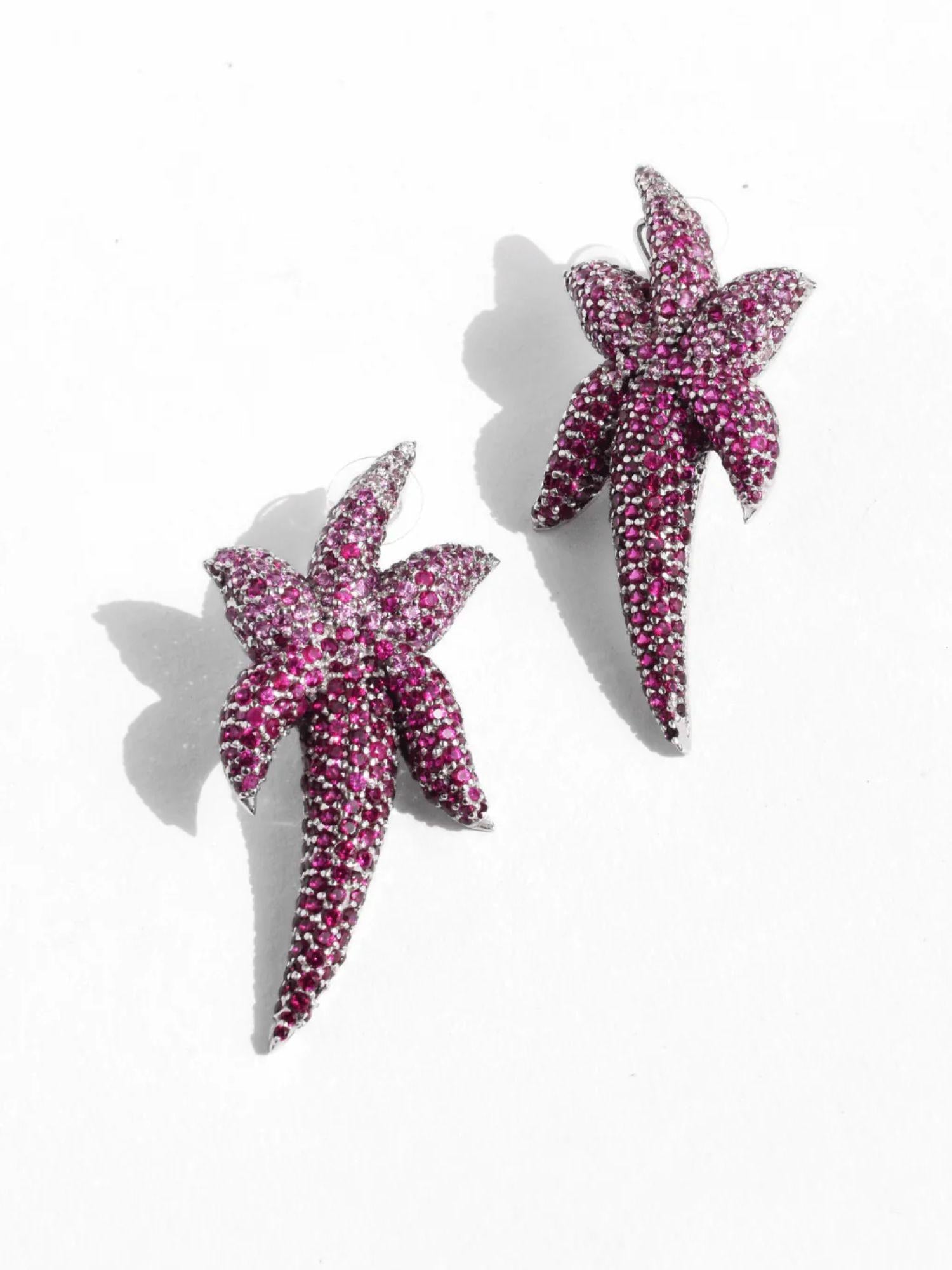 Pair of CZ ombre starfish stud earrings on white background