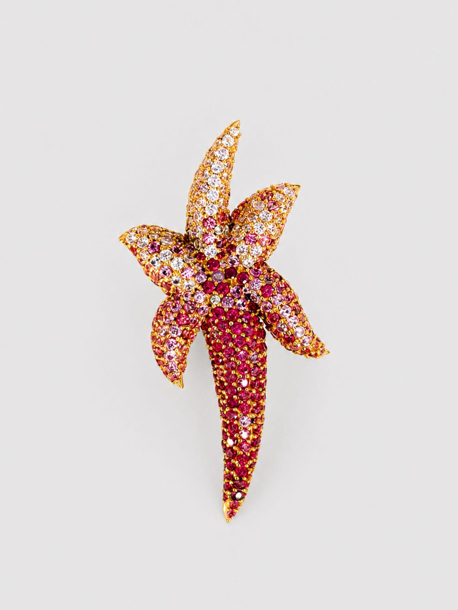 Starfish ring with AAA CZ ombré in 24k gold, front product shot showing full starfish form on neutral background.