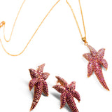 CZ ombre starfish pendant necklace and earring set on cream background
