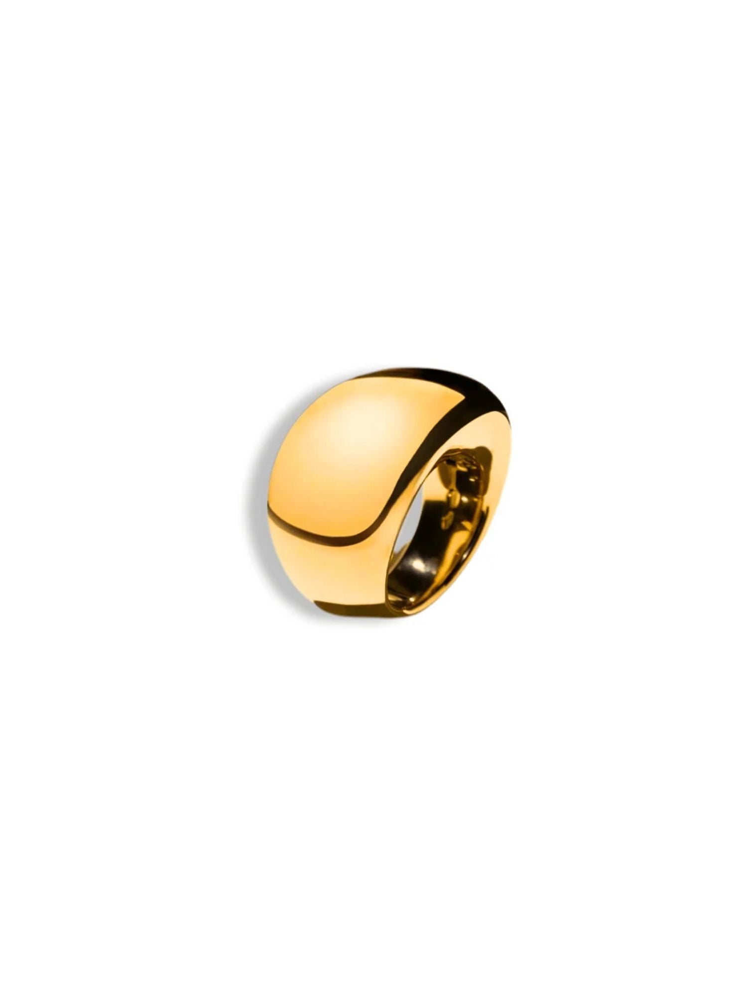 Smooth domed gold curve cocktail ring on white background