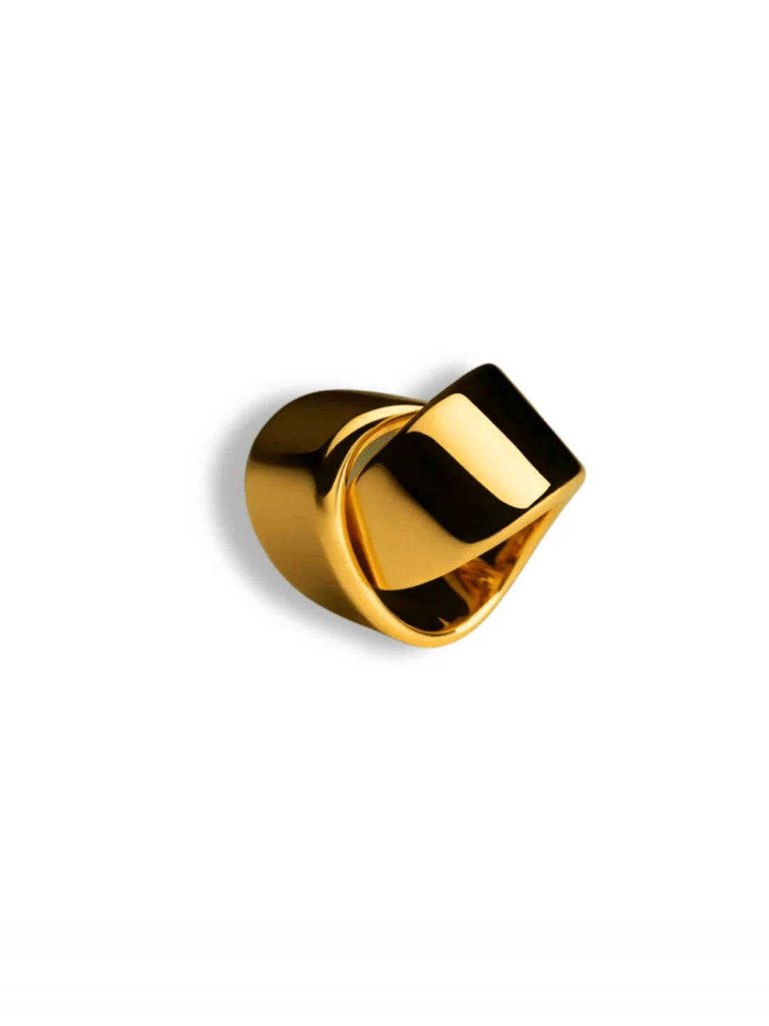 Sculpted gold ribbon cocktail ring with high polish finish on white background
